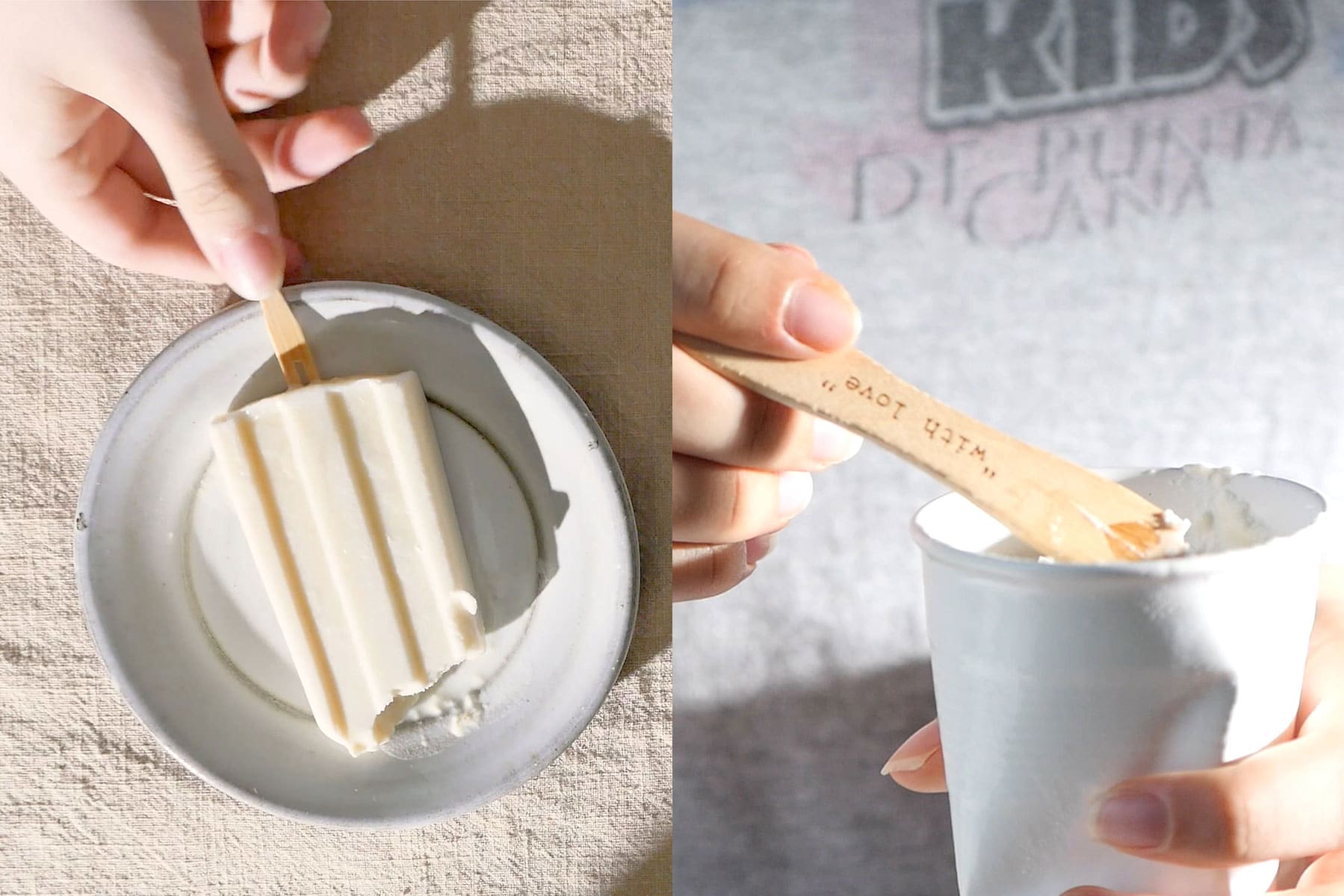 Paletas y helados de batata con coco.