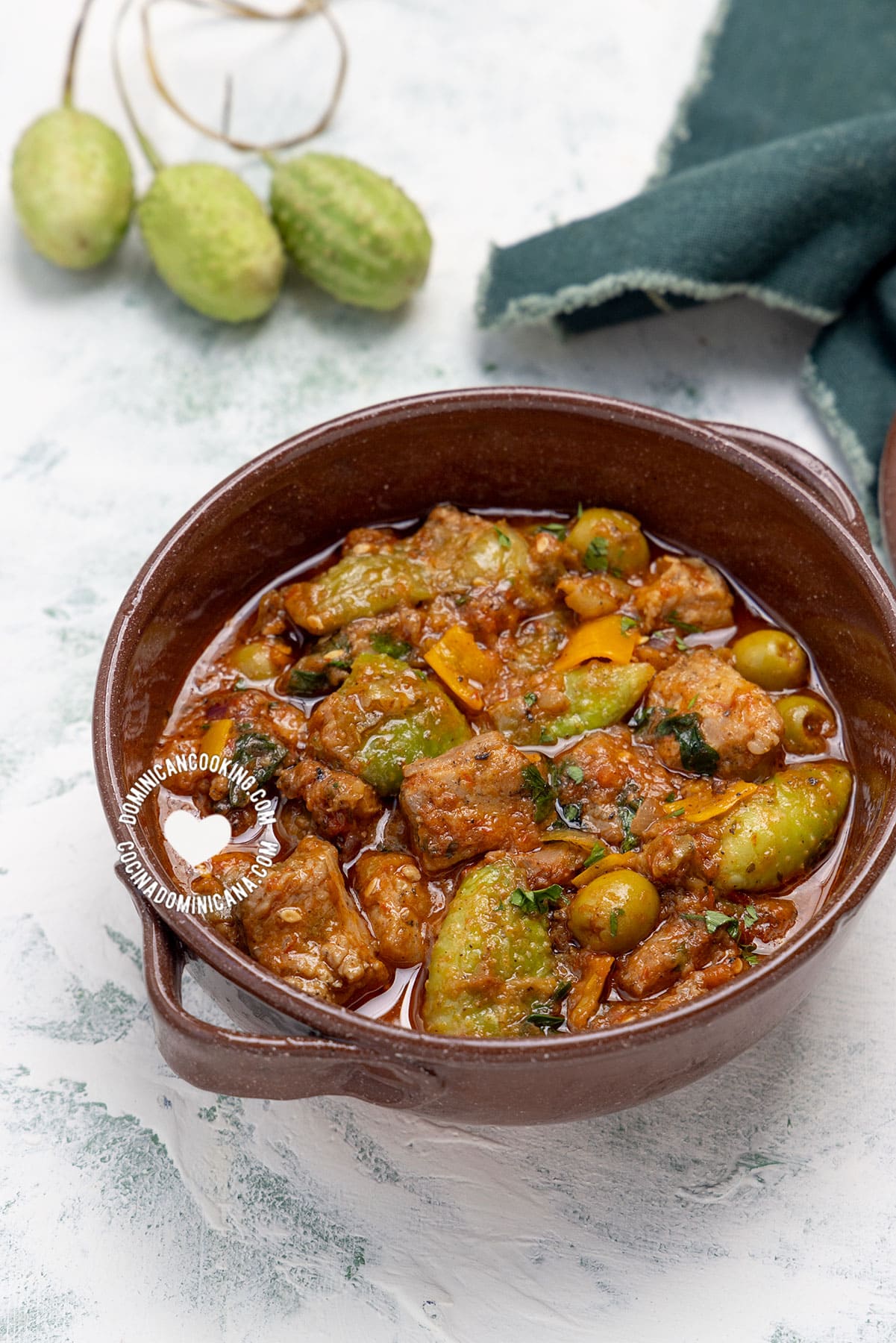 Pepino silvestre con cerdo guisado.