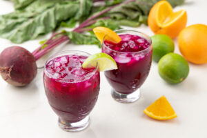 Served beetroot juice.